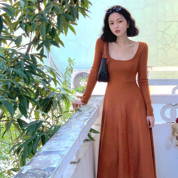 

sweater dress women korean japan slim warm winter knit dresses women's clothing europe long sleeve elegant francais casual, Black;gray