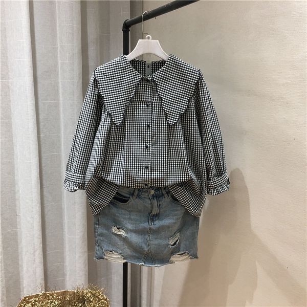 

women's blouses & shirts lamtrip unique art retro plaid white design collar covered buttons long sleeve cotton 100% shirt blouse f