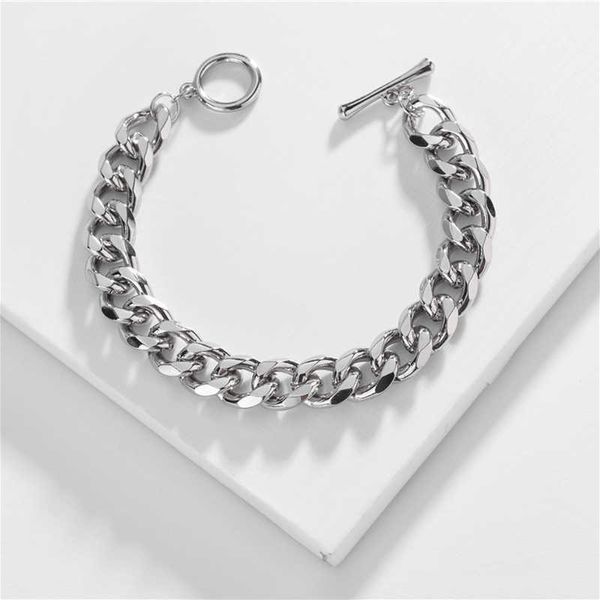 

srcoi punk figaro chain cuban bracelet toggle clasps link chain bracelets gold silver color charm women party fashion jewelry q0719, Black