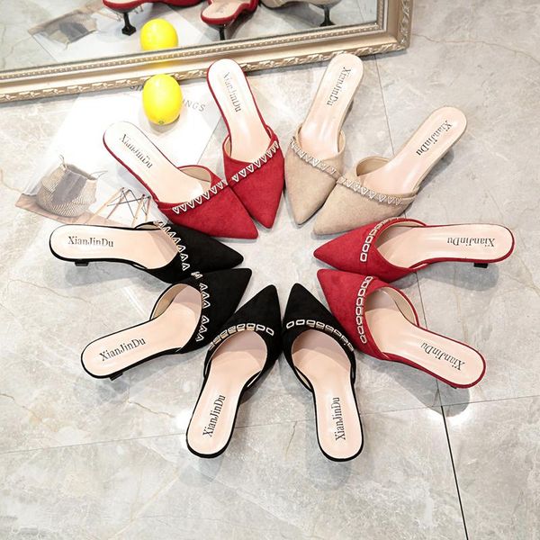 

slippers 2021 fashion summer women's outdoor solid color non-slip rhinestone simple elegant daily wild shoes u30-45, Black