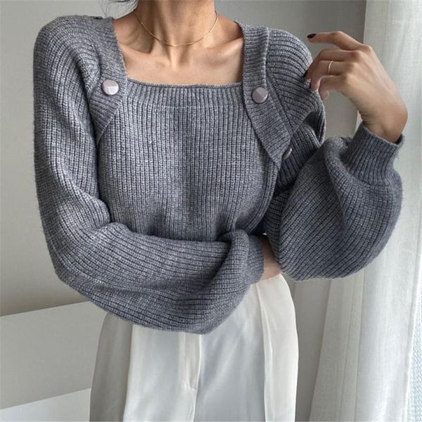 

chic patchwork termperament sweater for ladies elegant fashion square collar button delicate minimalist vintage pullovers 2021 women's, White;black