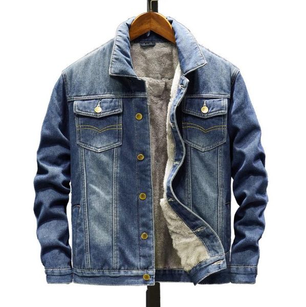 

winter men's jean jacket casual streetwear men hip hop denim warm fleece coat 2021 mens slim outerwear jackets, Black;brown