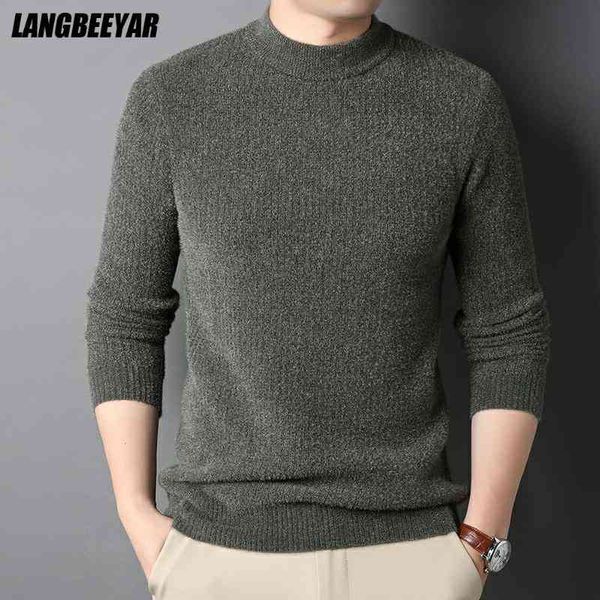 

thick warm new autum winter fashion brand solid knit half turtle neck men trendy sweater casual mens cloth 2021, Black