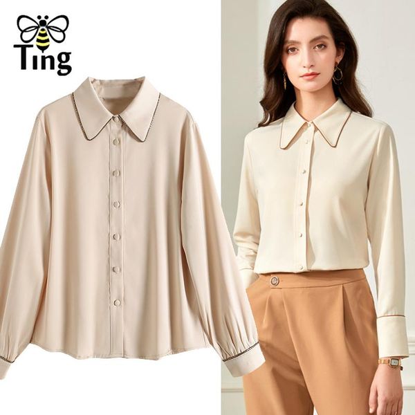 

tingfly spring autumn elegant women turn down collar blouses button up casual office shirts blusas chemises femme plus women's &, White
