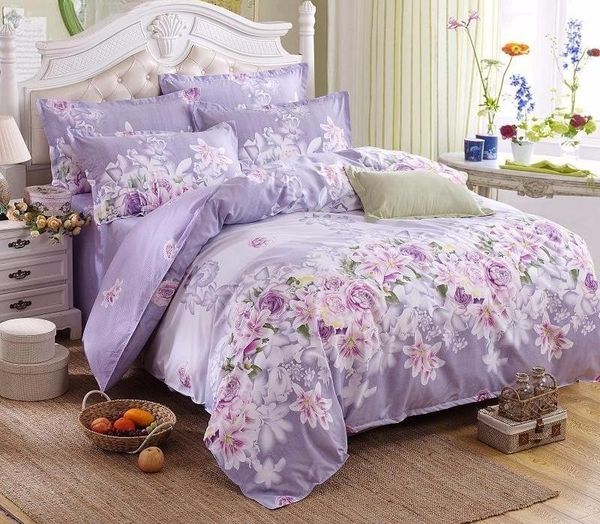 

bedding sets solstice purple pastoral flowers style 4pcs set cotton bed cover sheet duvet pillowcase bedclothes