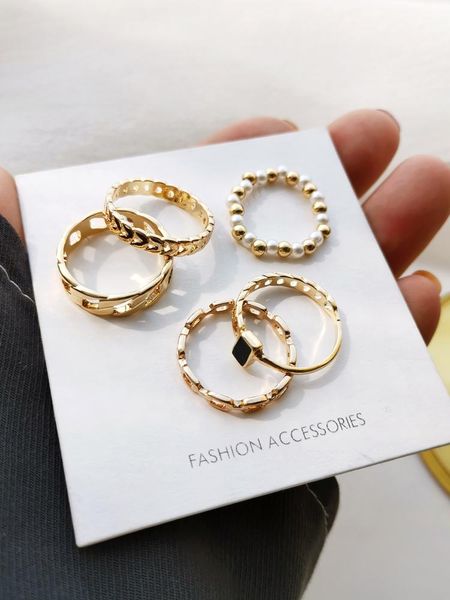 

cluster rings hiphop chic gold chain set for women girls punk geometric simple finger 2021 trend jewelry party 319, Golden;silver
