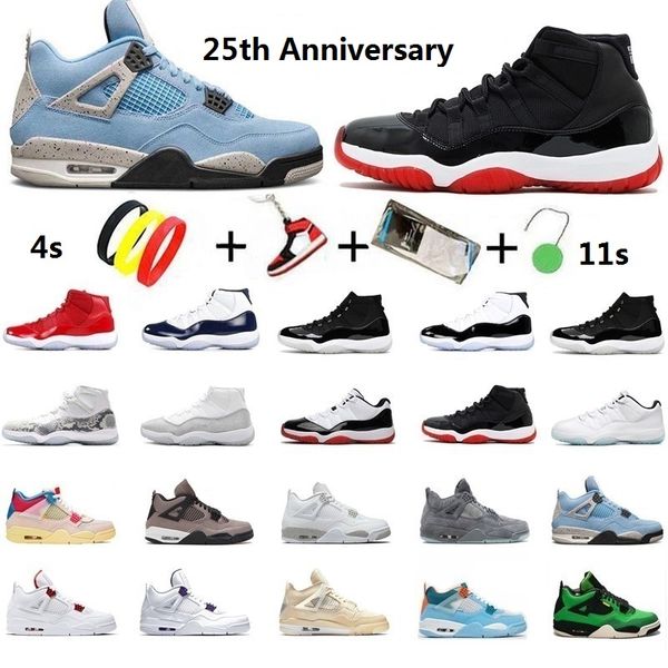 

25th anniversary 2021 4 4s university blue 11 11s basketball shoes low white breeding metal purple black cat men's and women's sne