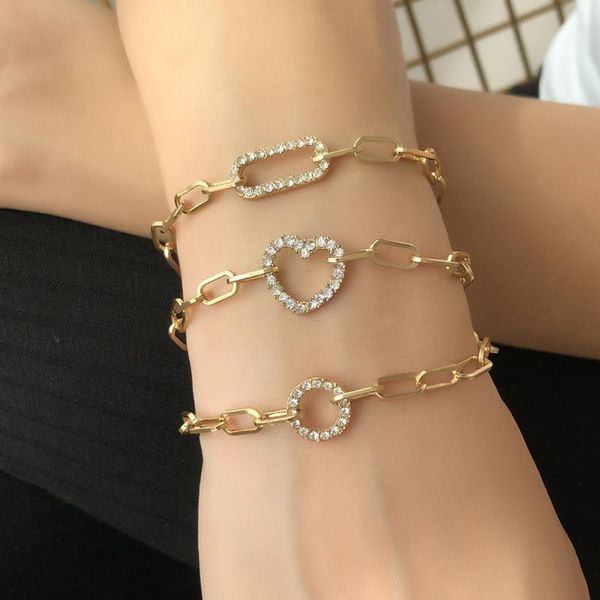 

juorest 3 pcs/set crystal geometric bracelet trendy chain bohemia link bracelets office ladies heart charm set jewelry link,, Black