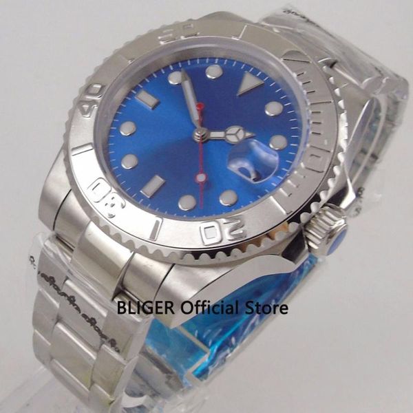 

wristwatches sapphire glass bliger 40mm blue sterile dial silver ceramic bezel l;uminous marks date miyota automatic movement men's wat, Slivery;brown