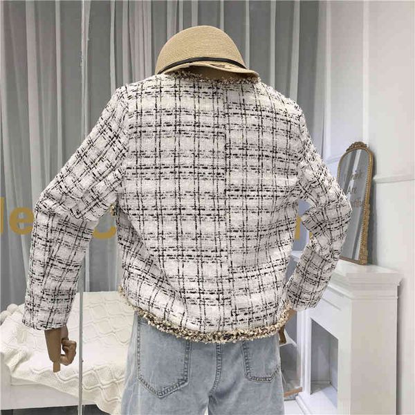 

women's jackets tyhru women buttons pockets design tweed tassel plaid coats female autumn dtxv, Black;brown