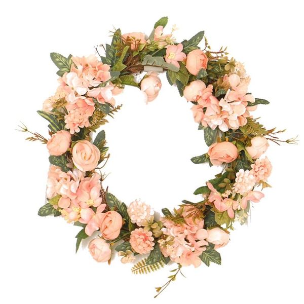 

artificial camellia hydrangea wreath spring for front door wall window wedding party garden farmhouse home decor decorative flowers & wreath