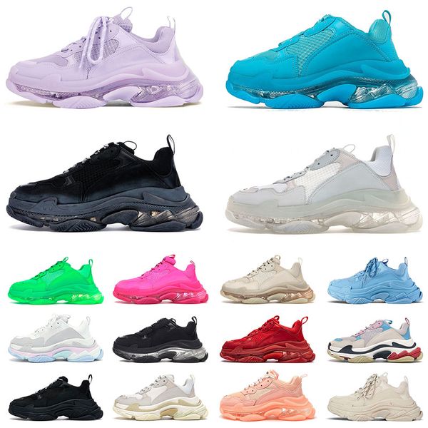 

paris 17fw triple s casual shoes for man woman luxury designer platform sneakers navy blue neon green black white sail beige pink flat old d