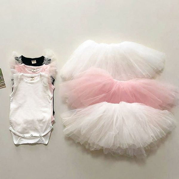 

spring summer children girl long sleeve romper + skirt suit infant kids baby girl vest t-shirt clothes suit, White