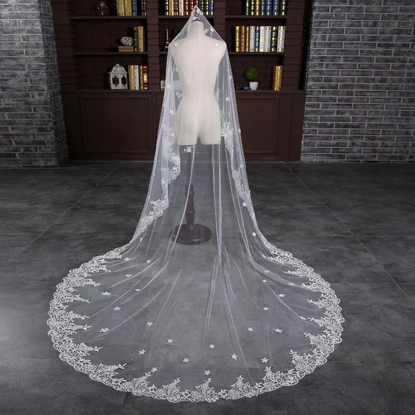 

bridal veils 2021 elegant wedding veil lace one layer 3*1.5m cathedral long without comb accessories, Black