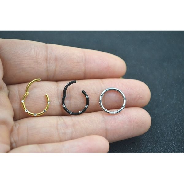 

50pcs/lot gems titanium seamless hinged segment ring clicker ear helix cartilage nose hoop septum 16gx8/10mm, Silver