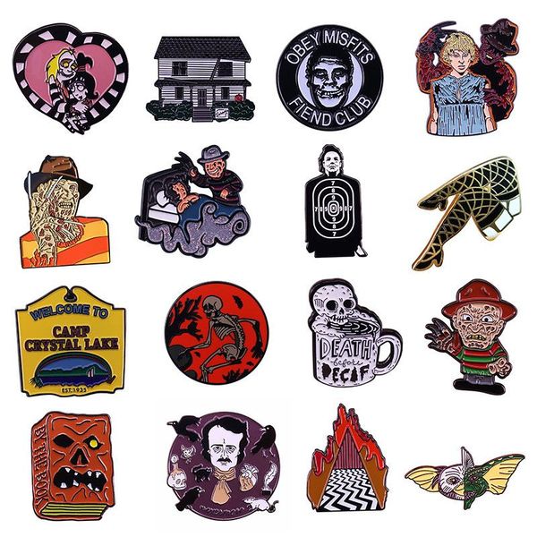 

pins, brooches halloween gifts enamel pins collect funny horror movie metal cartoon brooch backpack hat bag collar lapel badge fashion jewel, Gray