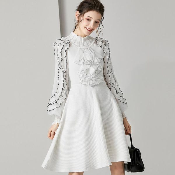 

casual dresses white ruffled floral knit women natural 2021 summer brand long office work beach dress plus size dropship, Black;gray