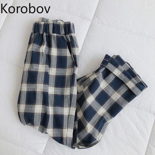 

women's pants & capris korobov autumn winter chic korean high waist women trousers harajuku ulzzang streetwear harem vintage plaid swea, Black;white