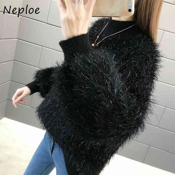 

turtleneck lantern sleeve sweater women autumn winter fresh sweet knitted pullovers chic loose all-match 210422, White;black