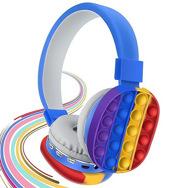 

bubble push it decompression creative silicone stereo headset toy fidget wireless headphone tie dye rainbow color for kids gifts