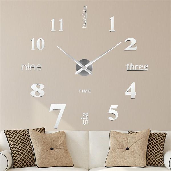 

wall clocks clock adhesive mirror large stickers living room modern design hanging watch 3d decor for kids