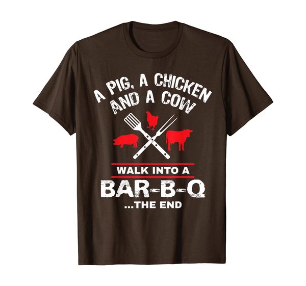 

A Pig Chicken Cow Walk Into A Bar Funny BBQ Grilling Shirt, Mainly pictures