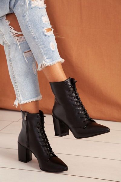

boots women's black high heeled zipper lace-up stiletto shoes pointed toe 2021 winter autumn season fashion