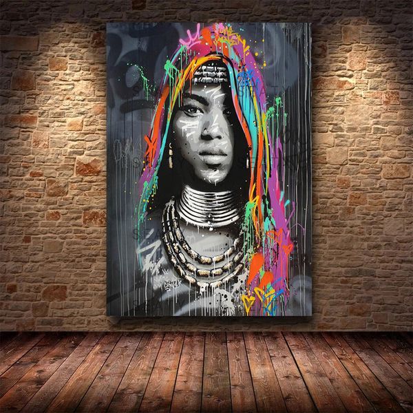 

african black woman graffiti art posters and prints abstract african girl canvas paintings on the wall art pictures wall decor
