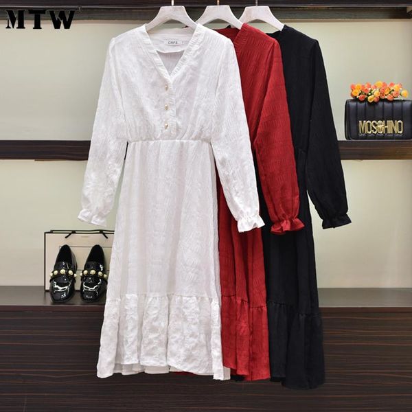 

casual dresses 2021 women spring office dress vintage v-neck solid long sleeve midi elegant high waist party, Black;gray