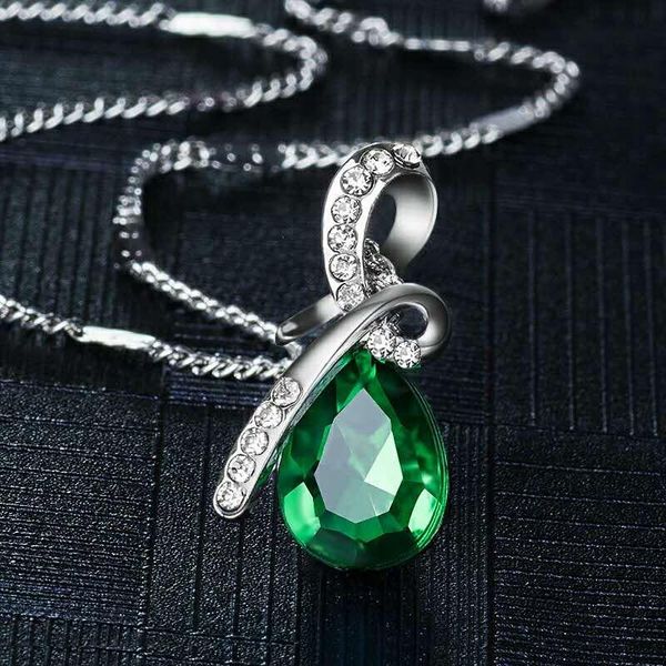 

austrian blue crystal pendant necklace jewelry women angel tear drop cz rhinestone silver plated gift bijoux chains