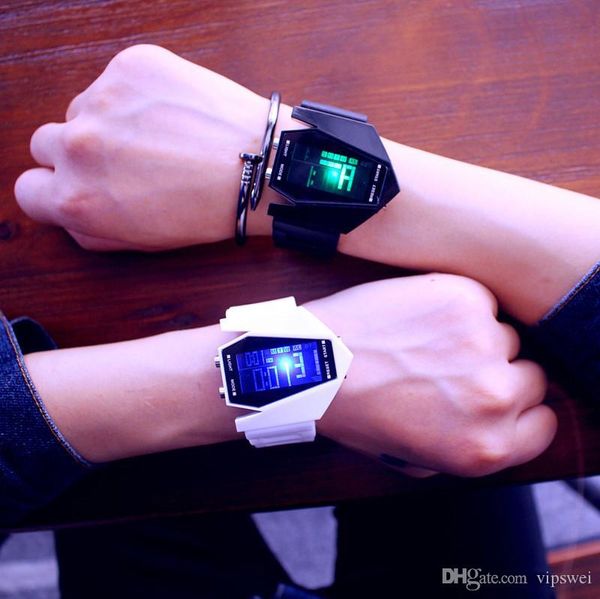 

luminous aircraft watch 6 color led fashion trend of male and female students couple jelly child watches multicolor silica gel band, Slivery;brown