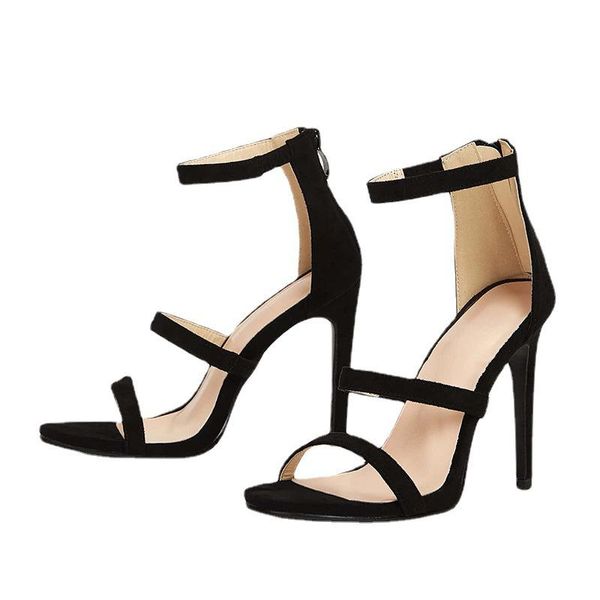 

sandals toe all-match ladies black fashionable high heels one-click women 2021 stiletto open 35-42