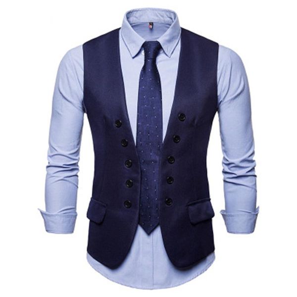 

men's vests 2021 suits vest double-breasted cardigan four seasons slim business casual party wedding dress, Black;white