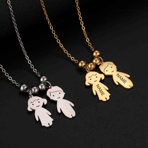 

necklaces pendants engraved name date child family necklace boy girl kid pendant charm stainless steel gold color for women man gift beads j, Silver