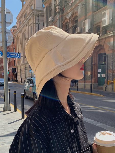 

high-profile figure japanese style face covering big brim fisherman hat womens summer korean fashion all-matching sun-proof, Blue;gray