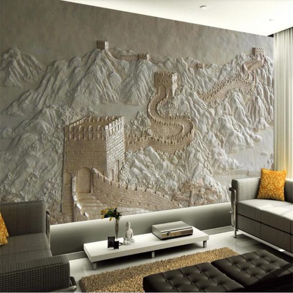 Mural de foto 3d, grande alívio de parede, plano de fundo de tv chinês, pintura de parede, papel de parede para sala de estar