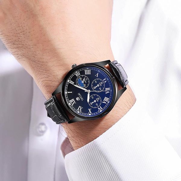 

wristwatches relogio masculino watches men fashion sport stainless steel case leather band watch quartz business wristwatch reloj hombre, Slivery;brown
