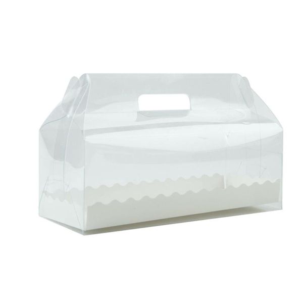 

gift wrap 4pcs transparent portable cake roll box with paper tray cupcake containers holder party favors for home dessert shop (long)
