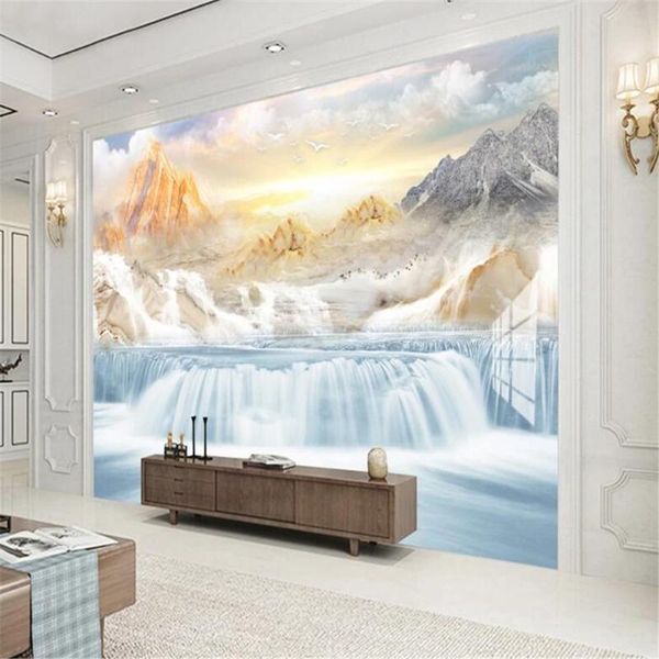

wallpapers milofi custom 3d wall paper luxury simple marble pattern high mountain flowing water tv background non-woven wallpaper