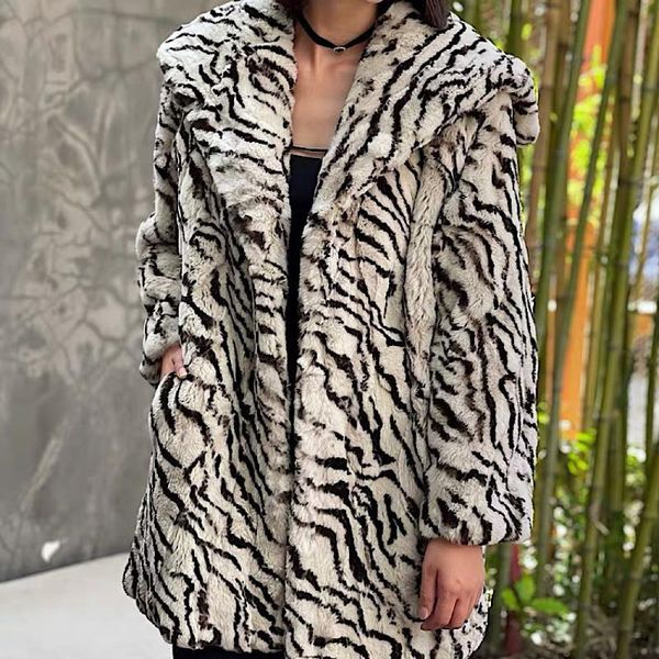 

women's fur & faux 2021women real rex zebra coats with lapel collar natural whole skin genuine jackets overcoat luxury, Black