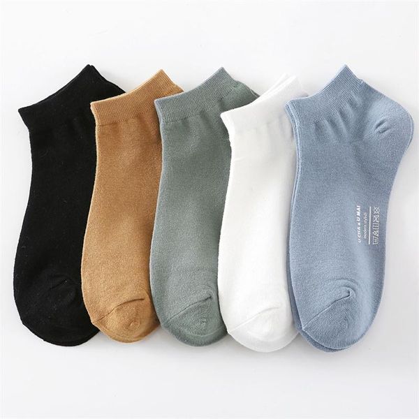 

men's socks 5 pairs boat men spring summer leisure pure color breathable 2021 fashion personality colors cotton wholesale, Black