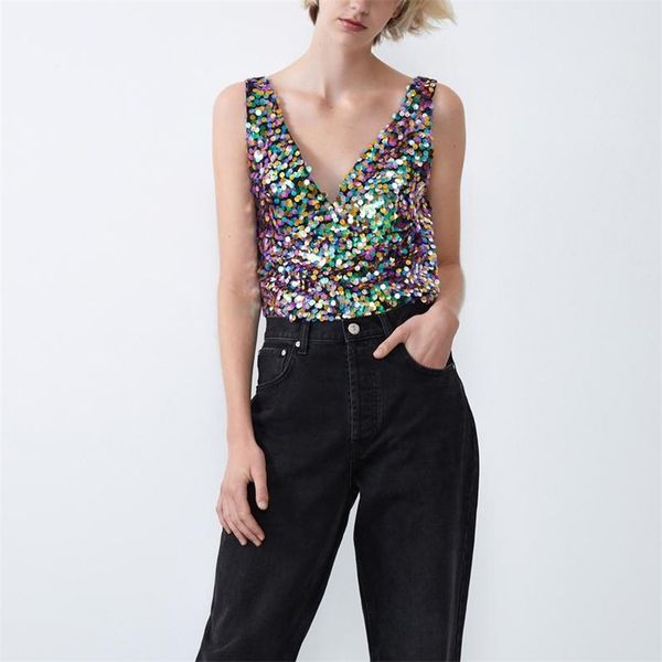 

summer women's camisole casual color sequin 210430, White