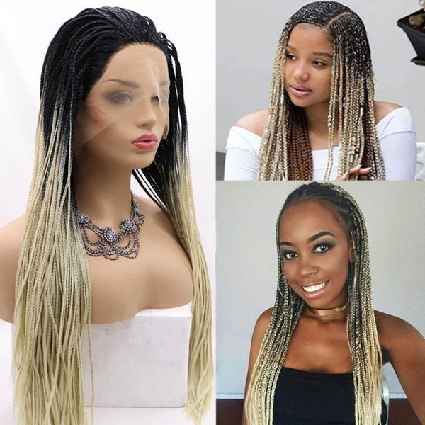 

synthetic wigs braided straight box braids cosplay lace front twist crochet braiding hair for afro black women daily wear