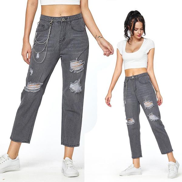 

women's jeans hole beggar 2021 spring korean fashion harem pants loose, Blue