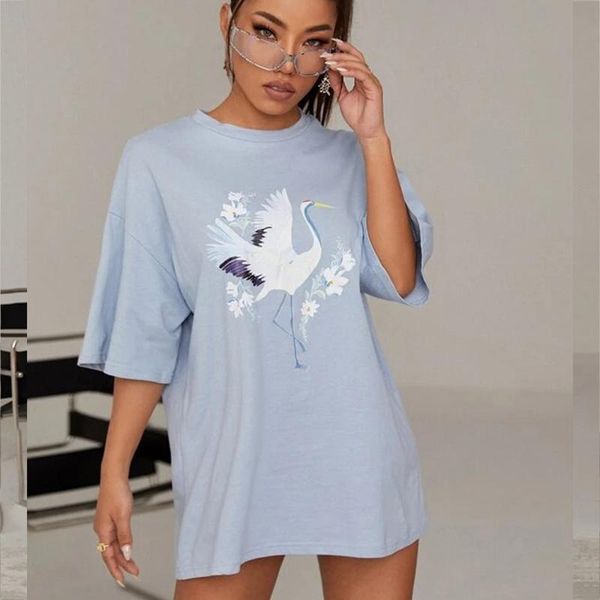 

animal print blue vintage t shirt for women o neck casual short sleeve gothic fashion shirts summer 2021 england style women's t-shirt, White