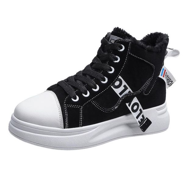 

boots 2021 winter shoes women casual high plus cashmere sneakers cotton, Black