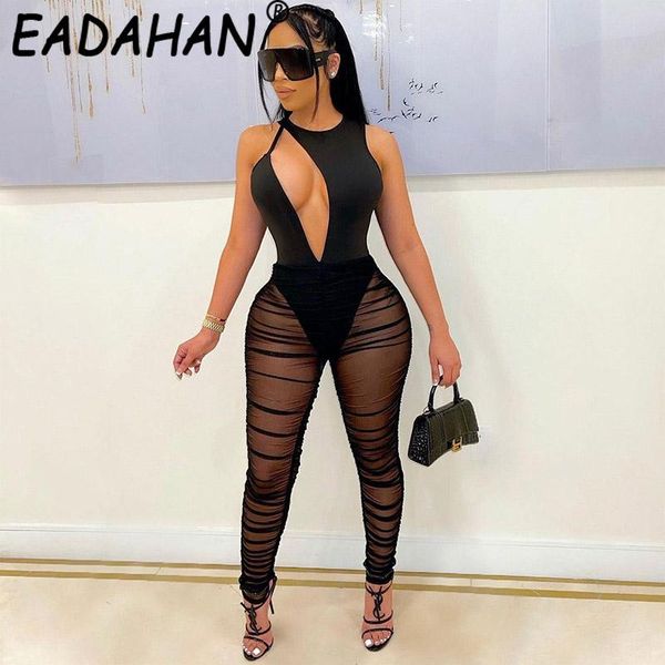 

women's two piece pants eadahan 2021 summer fashion solid color irregular one-piece high waist hollow trousers mesh suit, White