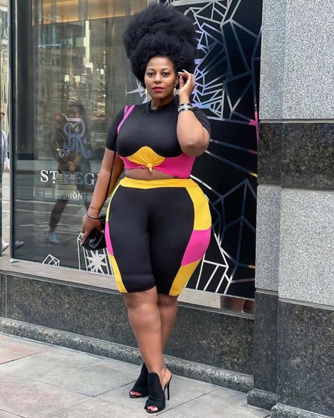 

plus size tracksuits 2021 summer women's clothing fashion color contrast printing sports t-shirt two-piece suit, Black