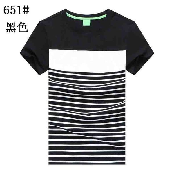 

summer men's xinjiang cotton new short stripe color matching round neck t-shirt half sleeve youth shirt, White;black
