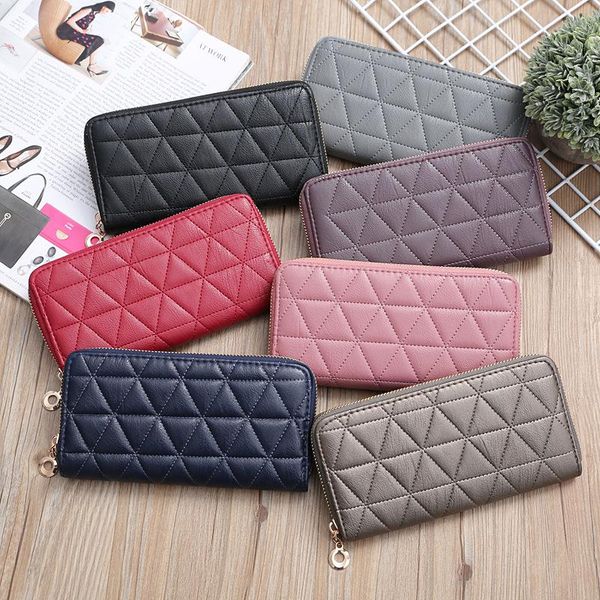 

wallets style fashion wallet korean embroidered rhombus geometric ladies long clutch bag multi-card card wholesale, Red;black